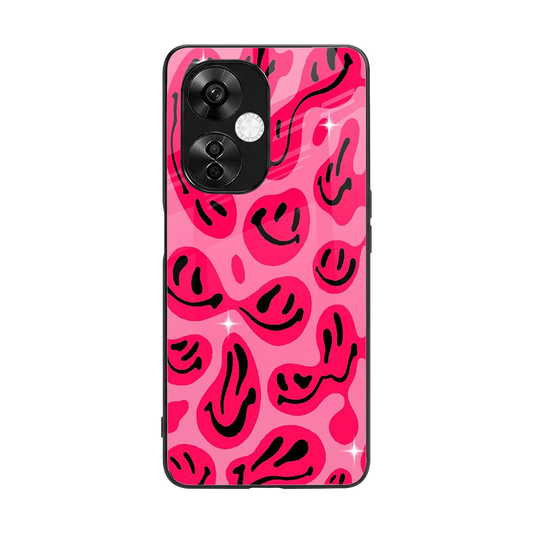 Acid Smiles Pink back phone cover | glass case for oneplus nord ce 3 lite