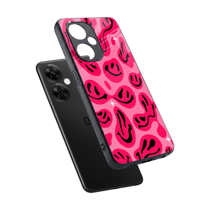 Acid Smiles Pink sleek oneplus nord ce 3 lite cover with tempered glass back and TPU edges