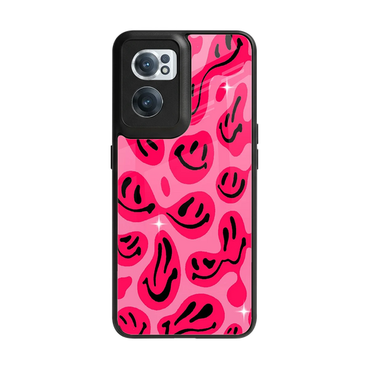 Acid Smiles Pink back phone cover | glass case for oneplus nord ce 2