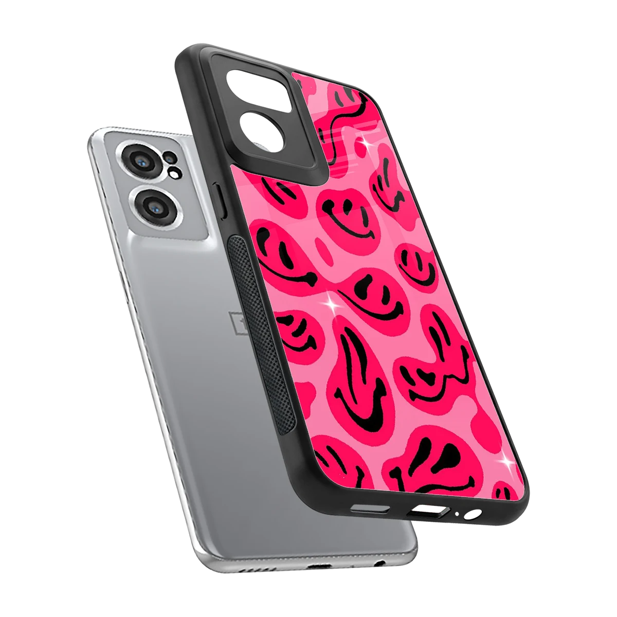 Acid Smiles Pink sleek oneplus nord ce 2 cover with tempered glass back and TPU edges