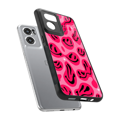 Acid Smiles Pink sleek oneplus nord ce 2 cover with tempered glass back and TPU edges