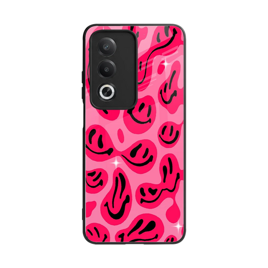 Acid Smiles Pink back phone cover | glass case for oppo a3 pro