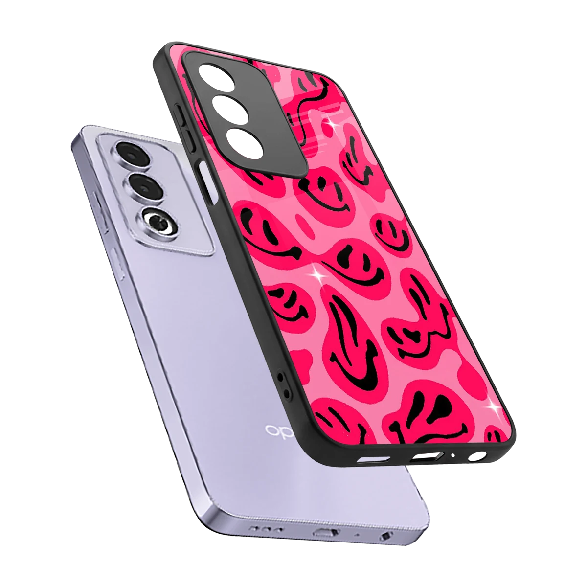 Acid Smiles Pink sleek oppo a3 pro cover with tempered glass back and TPU edges