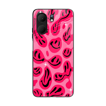 Acid Smiles Pink back phone cover | glass case for oppo a5x 5g