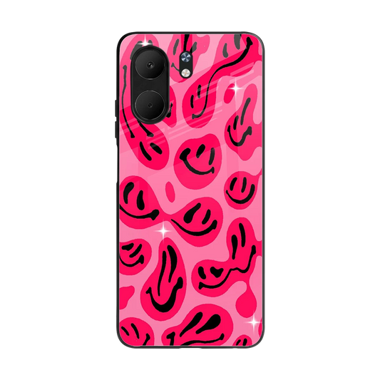 Acid Smiles Pink back phone cover | glass case for oppo a5x 5g