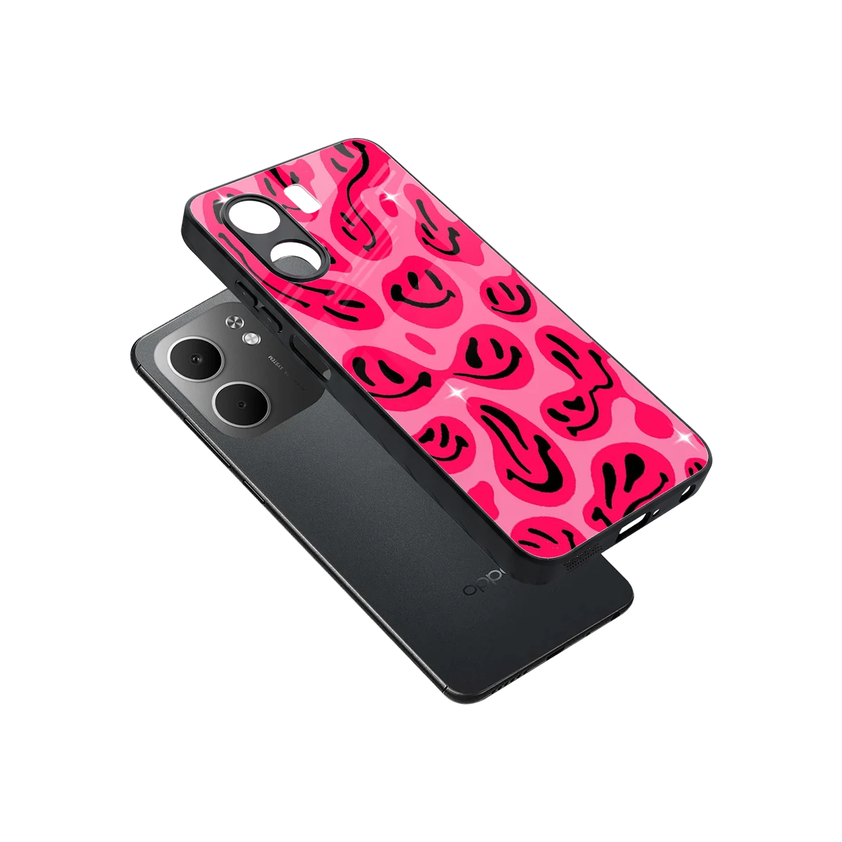 Acid Smiles Pink sleek oppo a5x 5g cover with tempered glass back and TPU edges