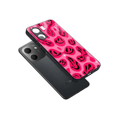 Acid Smiles Pink sleek oppo a5x 5g cover with tempered glass back and TPU edges