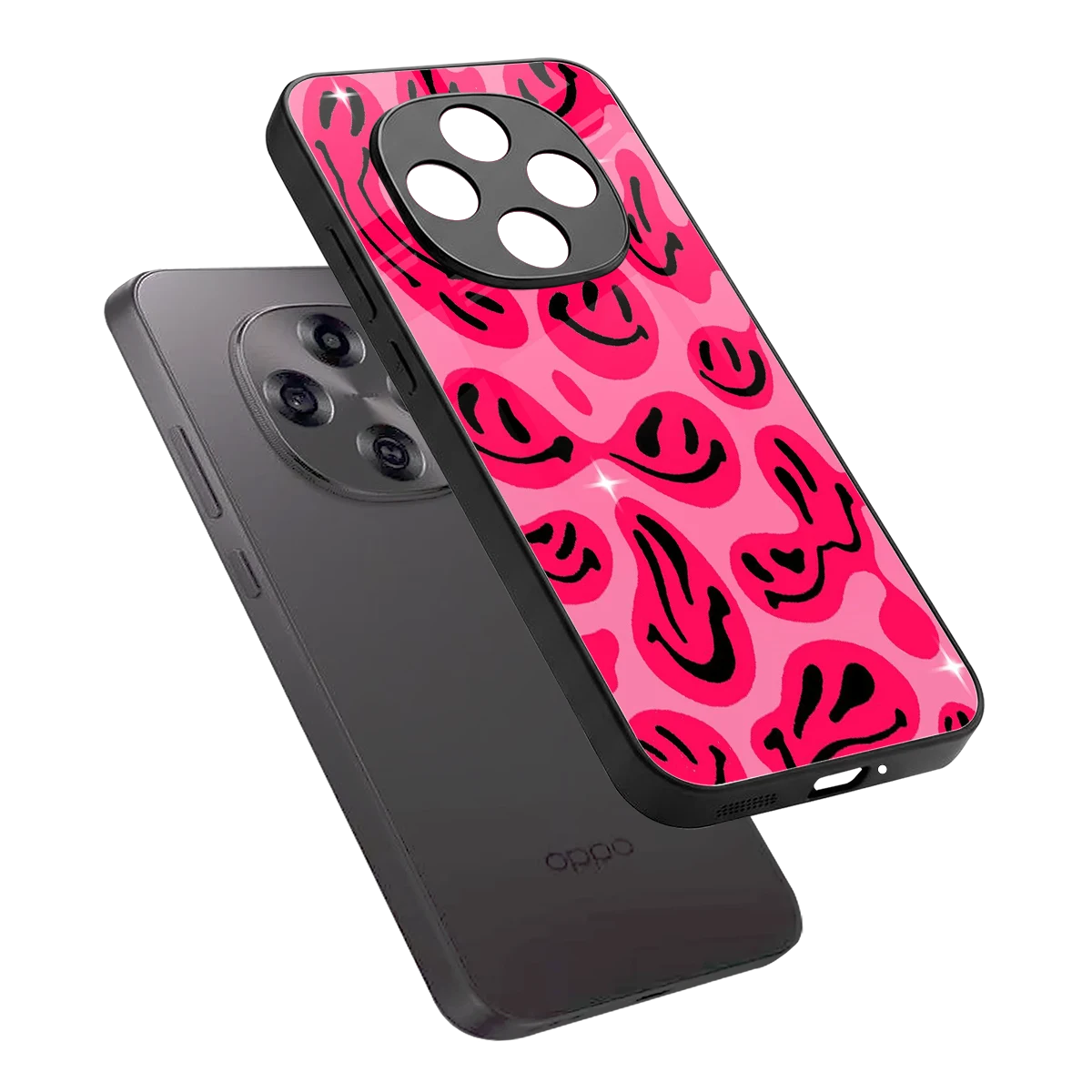 Acid Smiles Pink sleek oppo f31 pro 5g cover with tempered glass back and TPU edges
