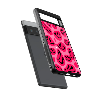 Acid Smiles Pink sleek google pixel 6 pro cover with tempered glass back and TPU edges