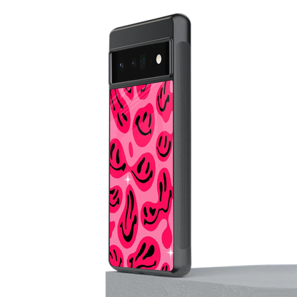 Acid Smiles Pink stylish phone case for google pixel 6 pro | glossy glass and slim fit