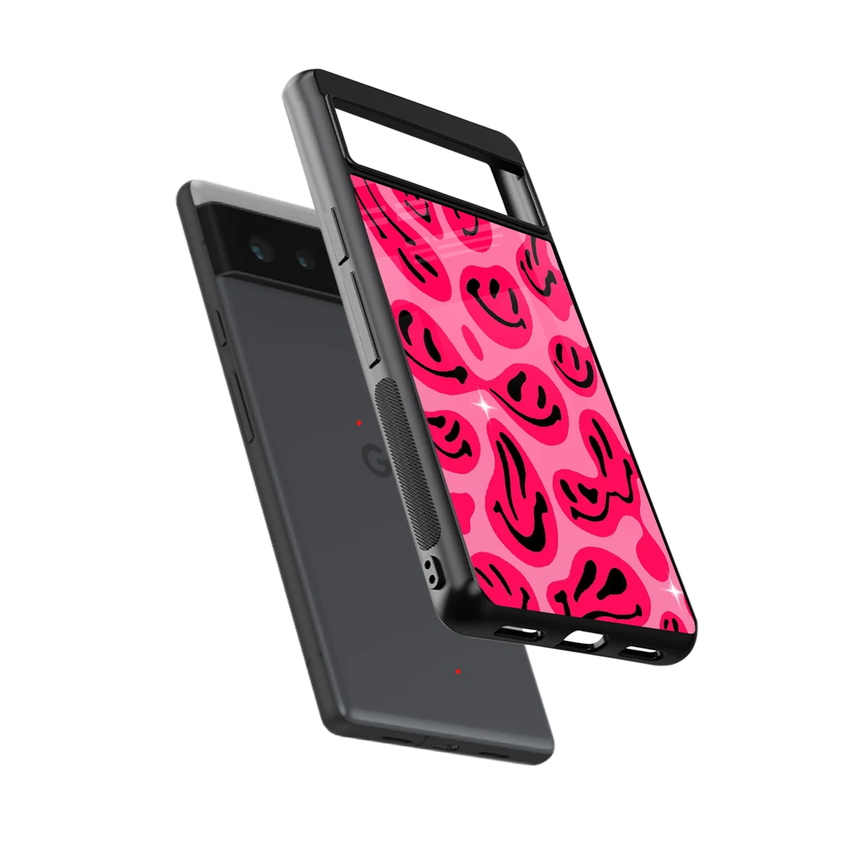 Acid Smiles Pink sleek google pixel 6 cover with tempered glass back and TPU edges