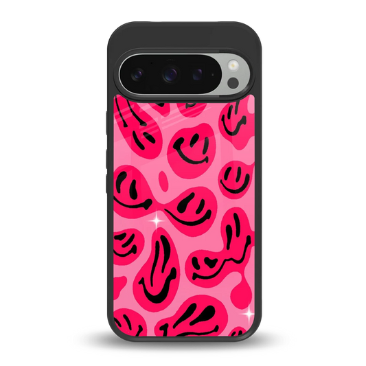 Acid Smiles Pink back phone cover | glass case for google pixel 9 pro xl