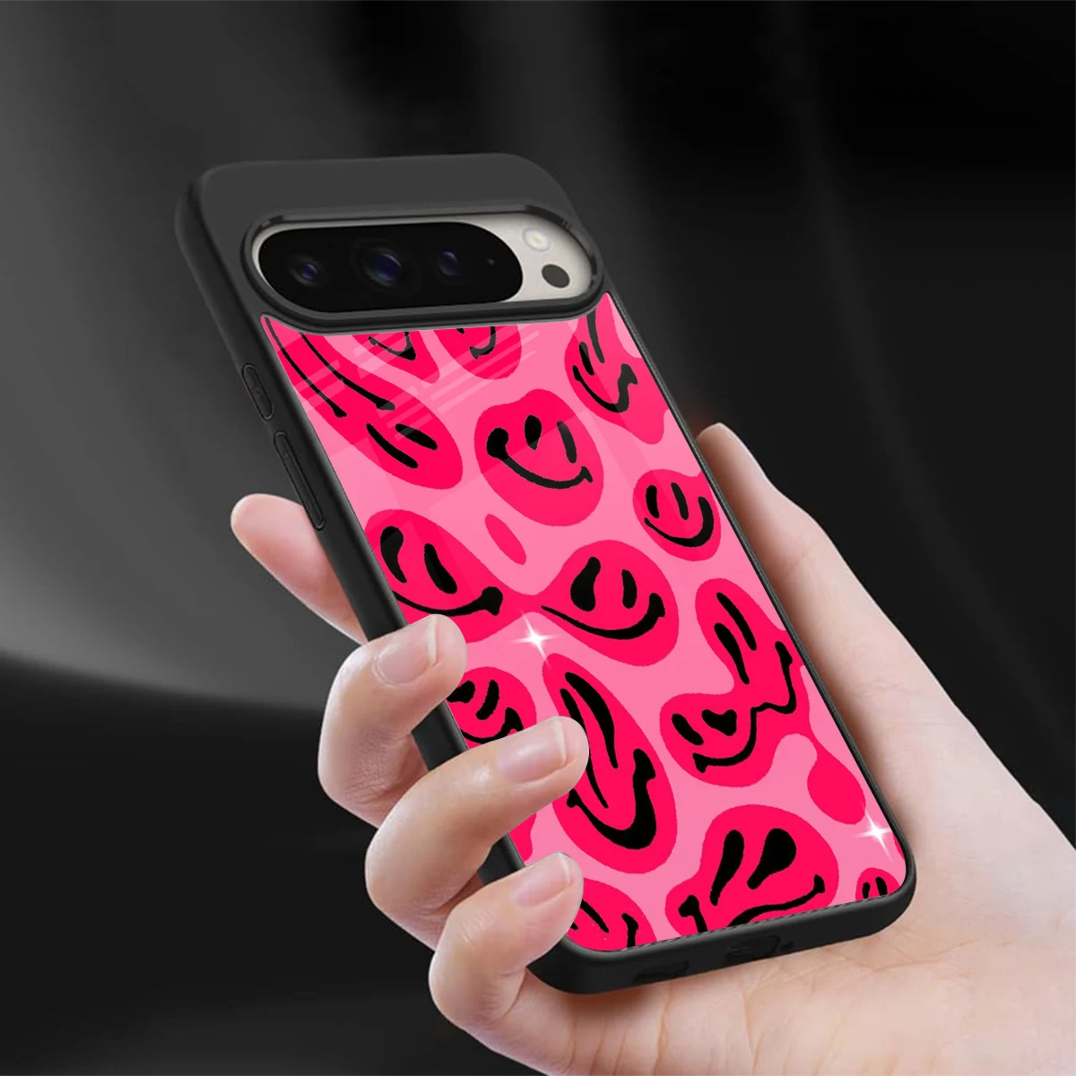 Acid Smiles Pink sleek google pixel 9 pro cover with tempered glass back and TPU edges