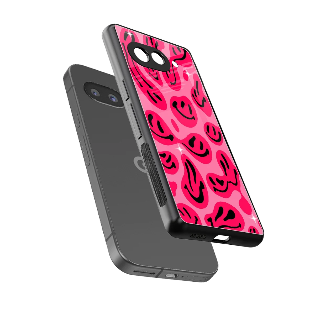 Acid Smiles Pink sleek google pixel 10a cover with tempered glass back and TPU edges