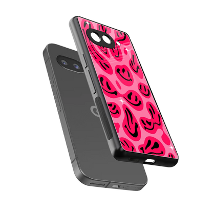 Acid Smiles Pink sleek google pixel 10a cover with tempered glass back and TPU edges