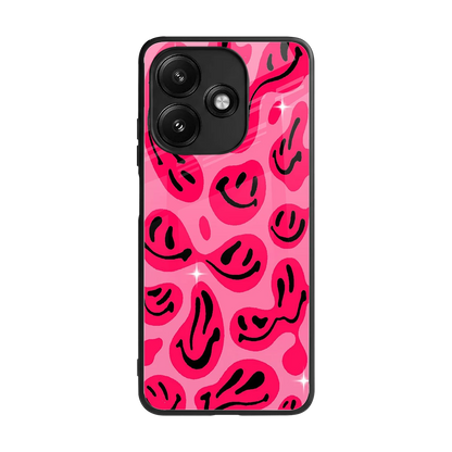Acid Smiles Pink back phone cover | glass case for redmi 12 5g