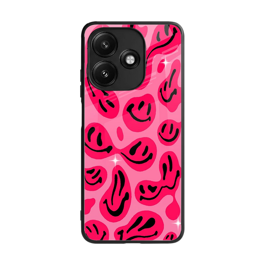 Acid Smiles Pink back phone cover | glass case for redmi 12 5g