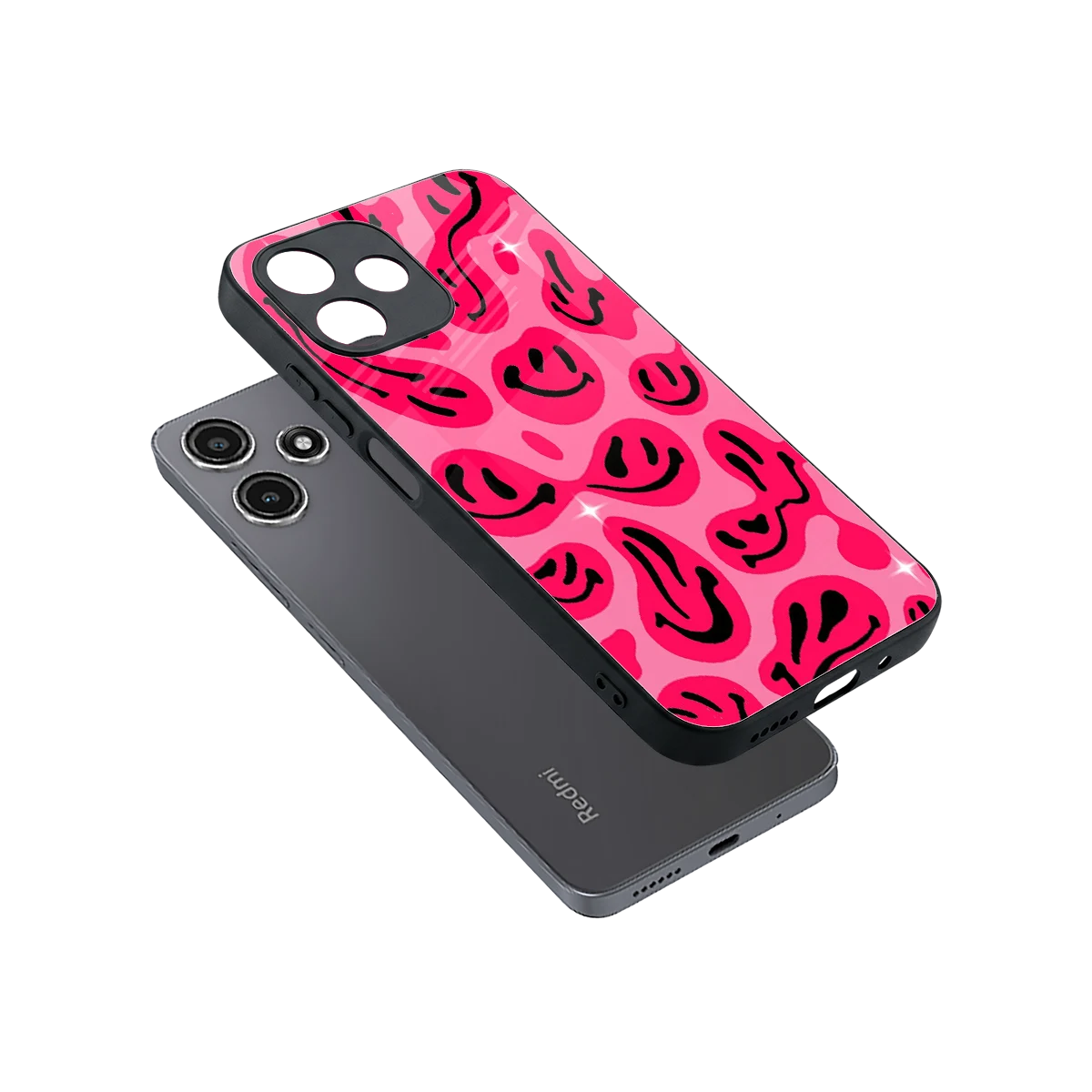 Acid Smiles Pink sleek redmi 12 5g cover with tempered glass back and TPU edges