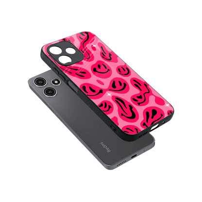 Acid Smiles Pink sleek redmi 12 5g cover with tempered glass back and TPU edges