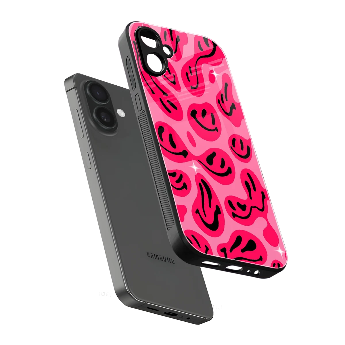 Acid Smiles Pink sleek samsung galaxy a06 5g cover with tempered glass back and TPU edges