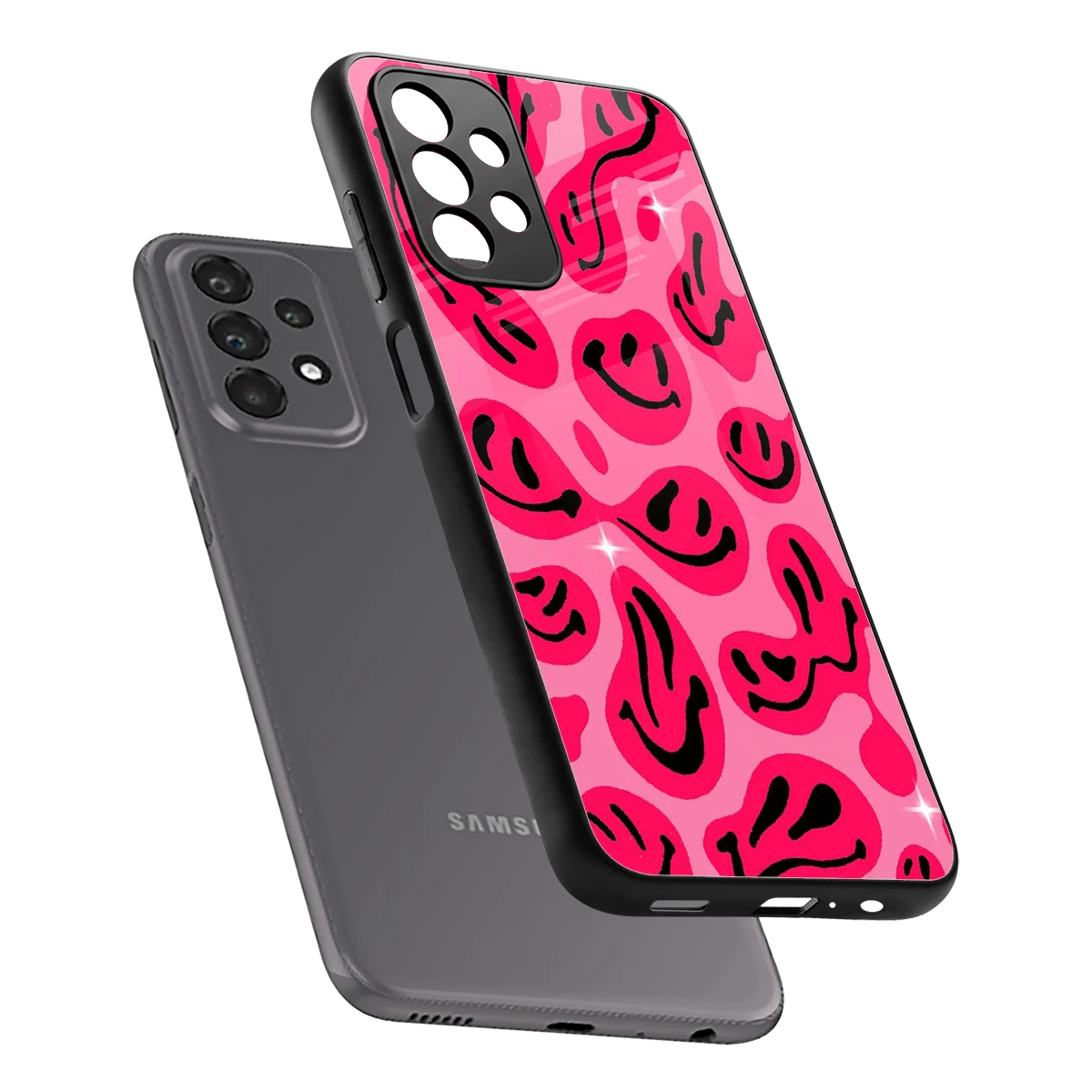 Acid Smiles Pink sleek samsung galaxy a23 cover with tempered glass back and TPU edges
