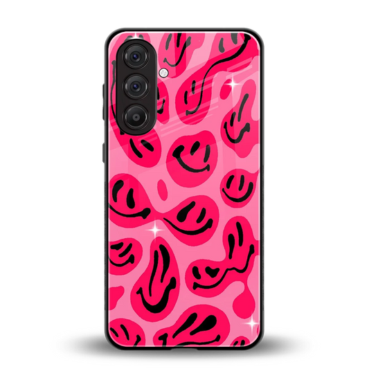 Acid Smiles Pink back phone cover | glass case for samsung galaxy a35 5g