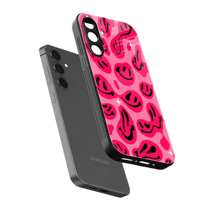 Acid Smiles Pink sleek samsung galaxy m35 5g cover with tempered glass back and TPU edges