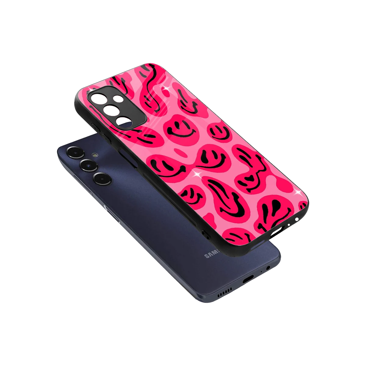 Acid Smiles Pink sleek samsung galaxy m14 5g cover with tempered glass back and TPU edges