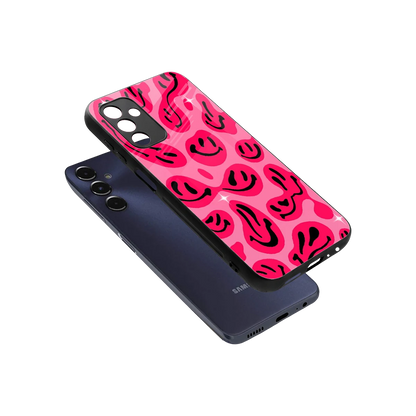 Acid Smiles Pink sleek samsung galaxy m14 5g cover with tempered glass back and TPU edges