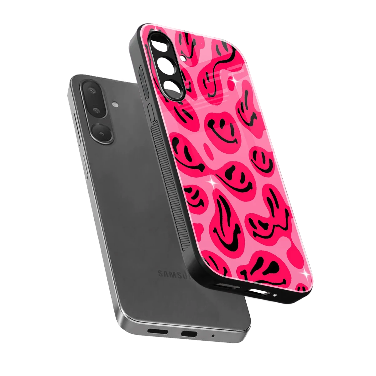 Acid Smiles Pink sleek samsung galaxy m56 5g cover with tempered glass back and TPU edges