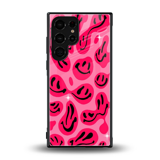 Acid Smiles Pink back phone cover | glass case for samsung galaxy s24 ultra