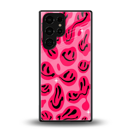 Acid Smiles Pink back phone cover | glass case for samsung galaxy s25 ultra