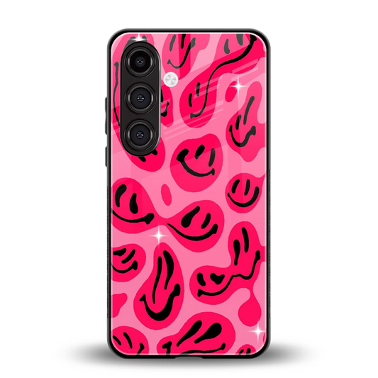Acid Smiles Pink back phone cover | glass case for samsung galaxy s24 plus