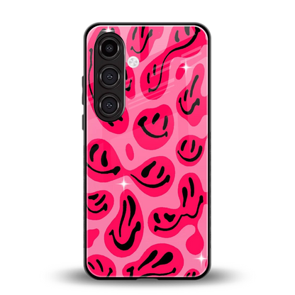 Acid Smiles Pink back phone cover | glass case for samsung galaxy s24
