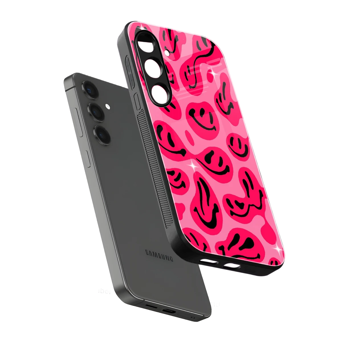 Acid Smiles Pink sleek samsung galaxy s25 cover with tempered glass back and TPU edges