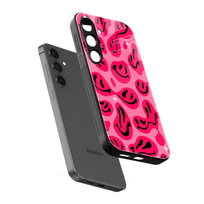 Acid Smiles Pink sleek samsung galaxy s25 cover with tempered glass back and TPU edges