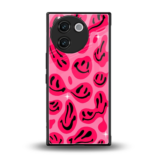 Acid Smiles Pink back phone cover | glass case for vivo v30e
