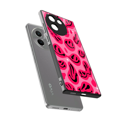 Acid Smiles Pink sleek vivo v30e cover with tempered glass back and TPU edges