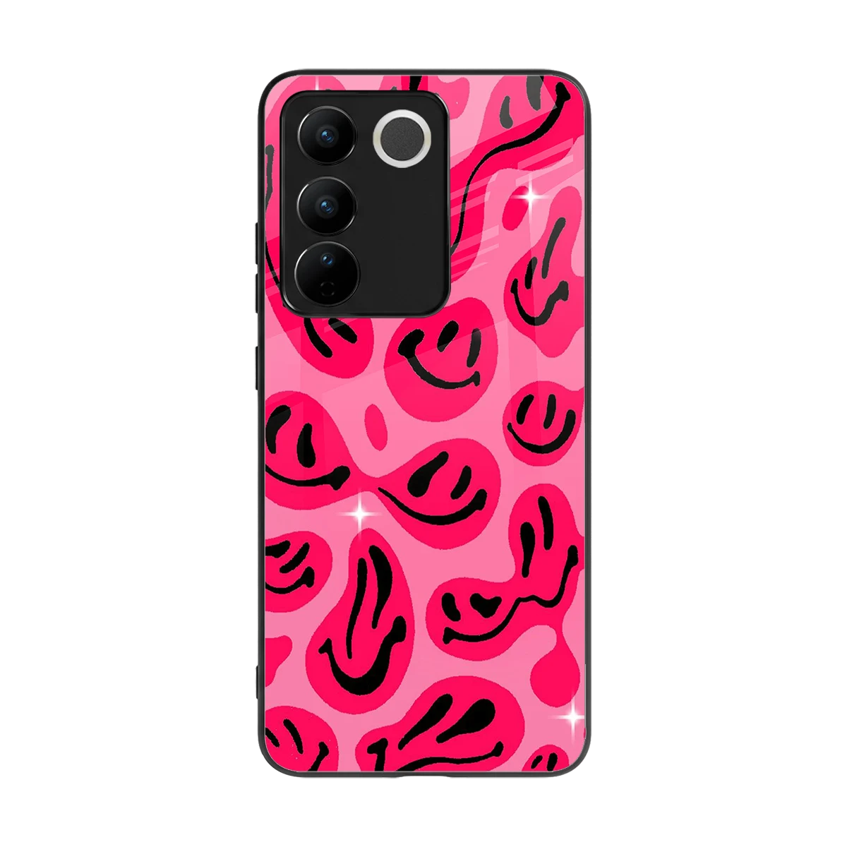 Acid Smiles Pink back phone cover | glass case for vivo v27 5g