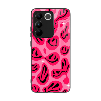 Acid Smiles Pink back phone cover | glass case for vivo v27 5g