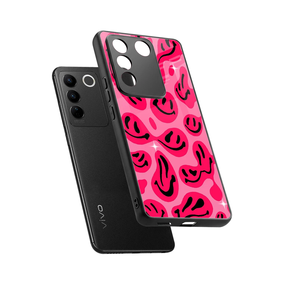 Acid Smiles Pink sleek vivo v27 5g cover with tempered glass back and TPU edges