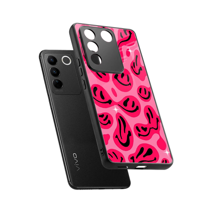 Acid Smiles Pink sleek vivo v27 5g cover with tempered glass back and TPU edges