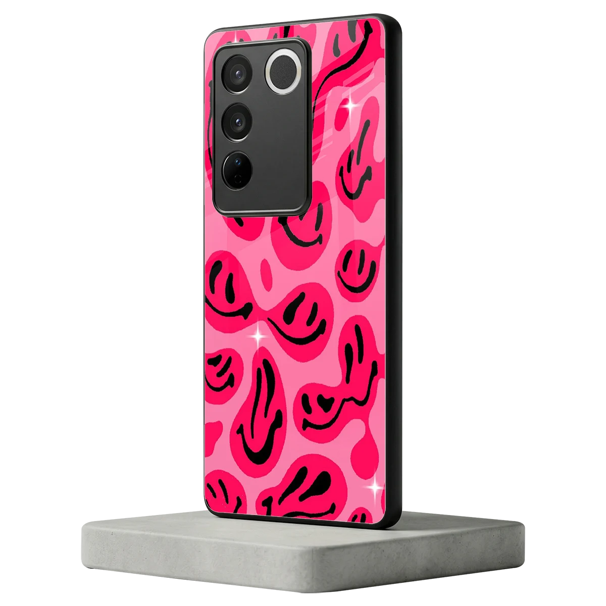 Acid Smiles Pink vivo v27 5g mobile cover | shockproof glass phone case