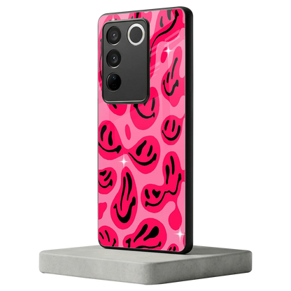 Acid Smiles Pink vivo v27 5g mobile cover | shockproof glass phone case