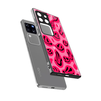 Acid Smiles Pink sleekvivo v30 pro cover with tempered glass back and TPU edges