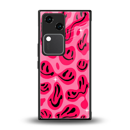 Acid Smiles Pink back phone cover | glass case for vivo v30