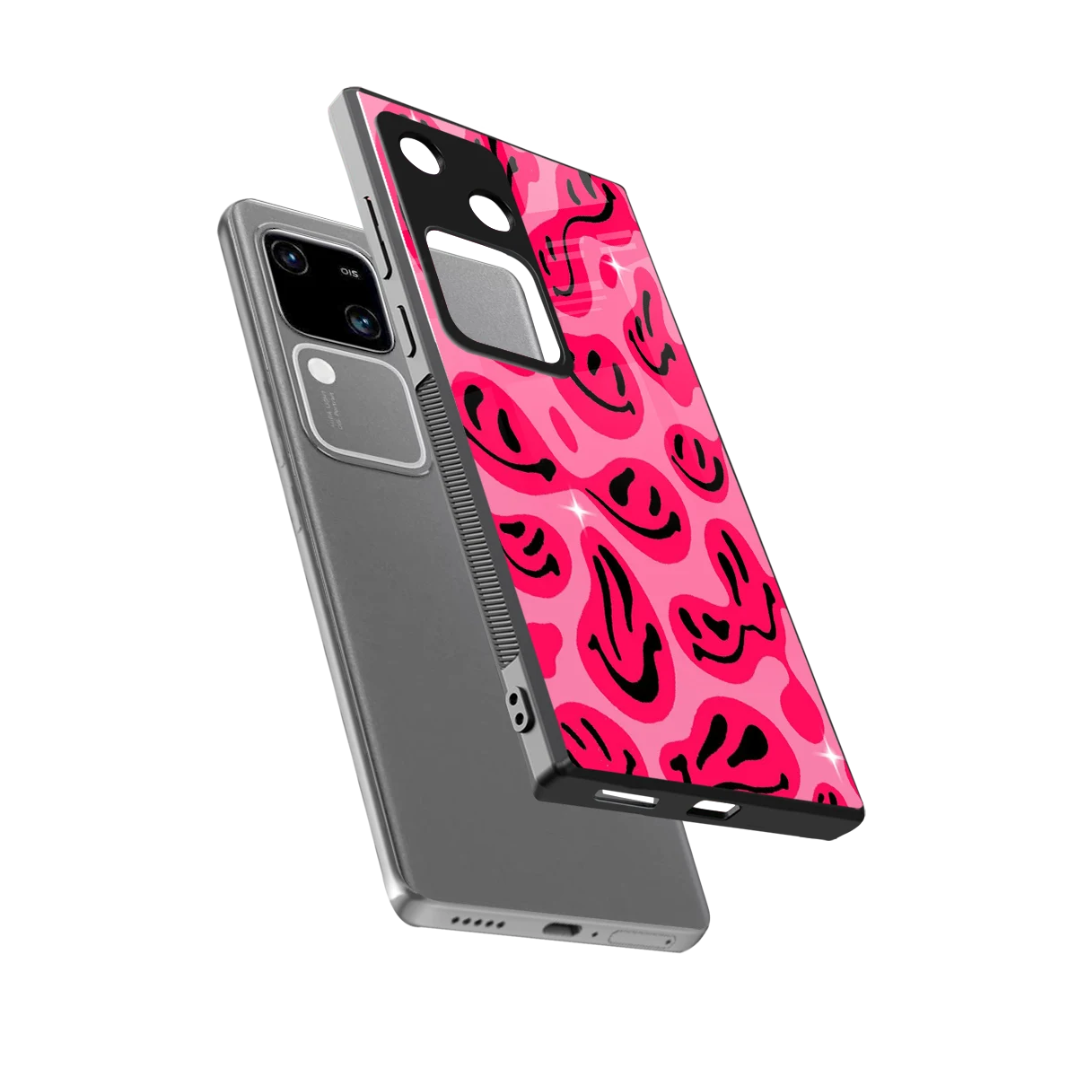Acid Smiles Pink sleek vivo v30 cover with tempered glass back and TPU edges
