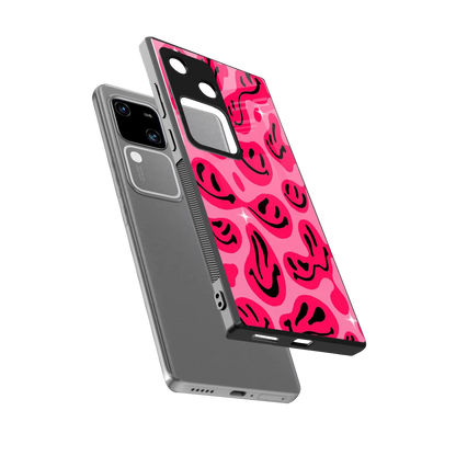 Acid Smiles Pink sleek vivo v30 cover with tempered glass back and TPU edges