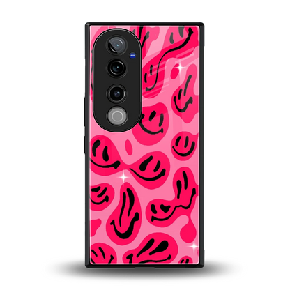 Acid Smiles Pink back phone cover | glass case for vivo v40 pro