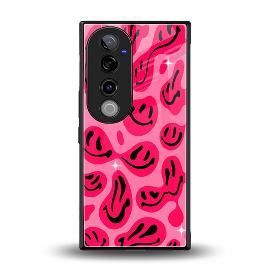 Acid Smiles Pink back phone cover | glass case for vivo v40 pro